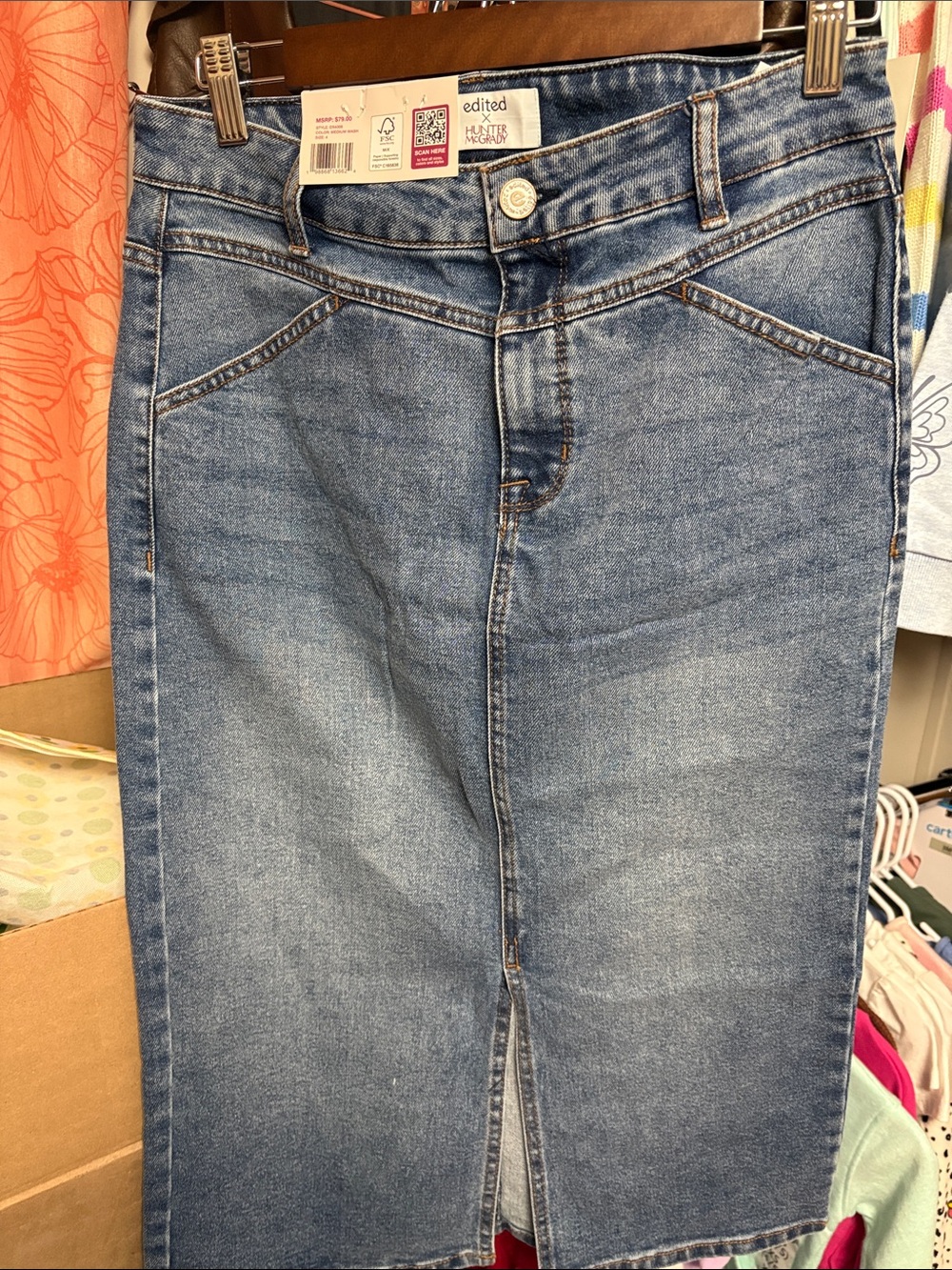 Edited Light Blue Denim Midi Skirt with Front Vent